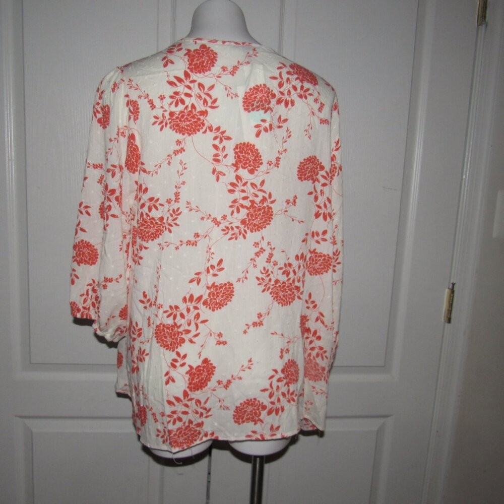 Papermoon Adderly Clip Dot Floral Top 2X Off-White Coral | Boho Feminine Blouse - Picture 5 of 7
